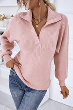 Load image into Gallery viewer, Horizontal-Ribbing Balloon Sleeve Collared Pullover
