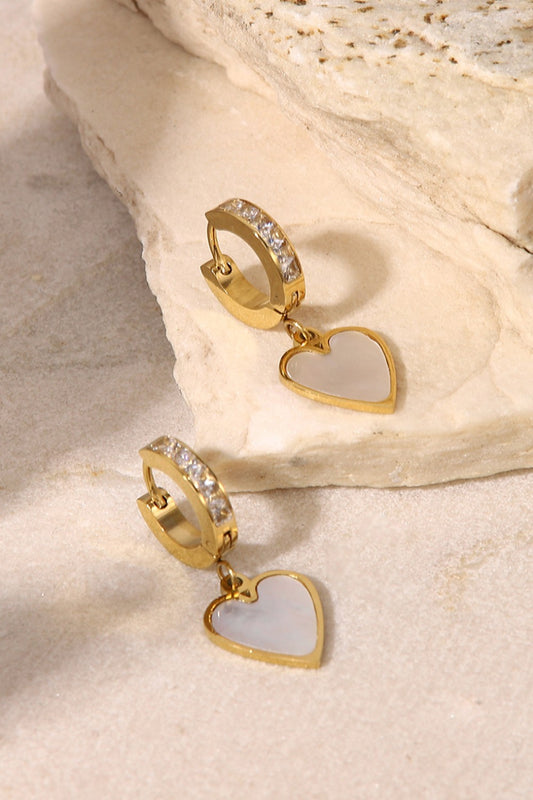 Shell Heart Huggie Drop Earrings