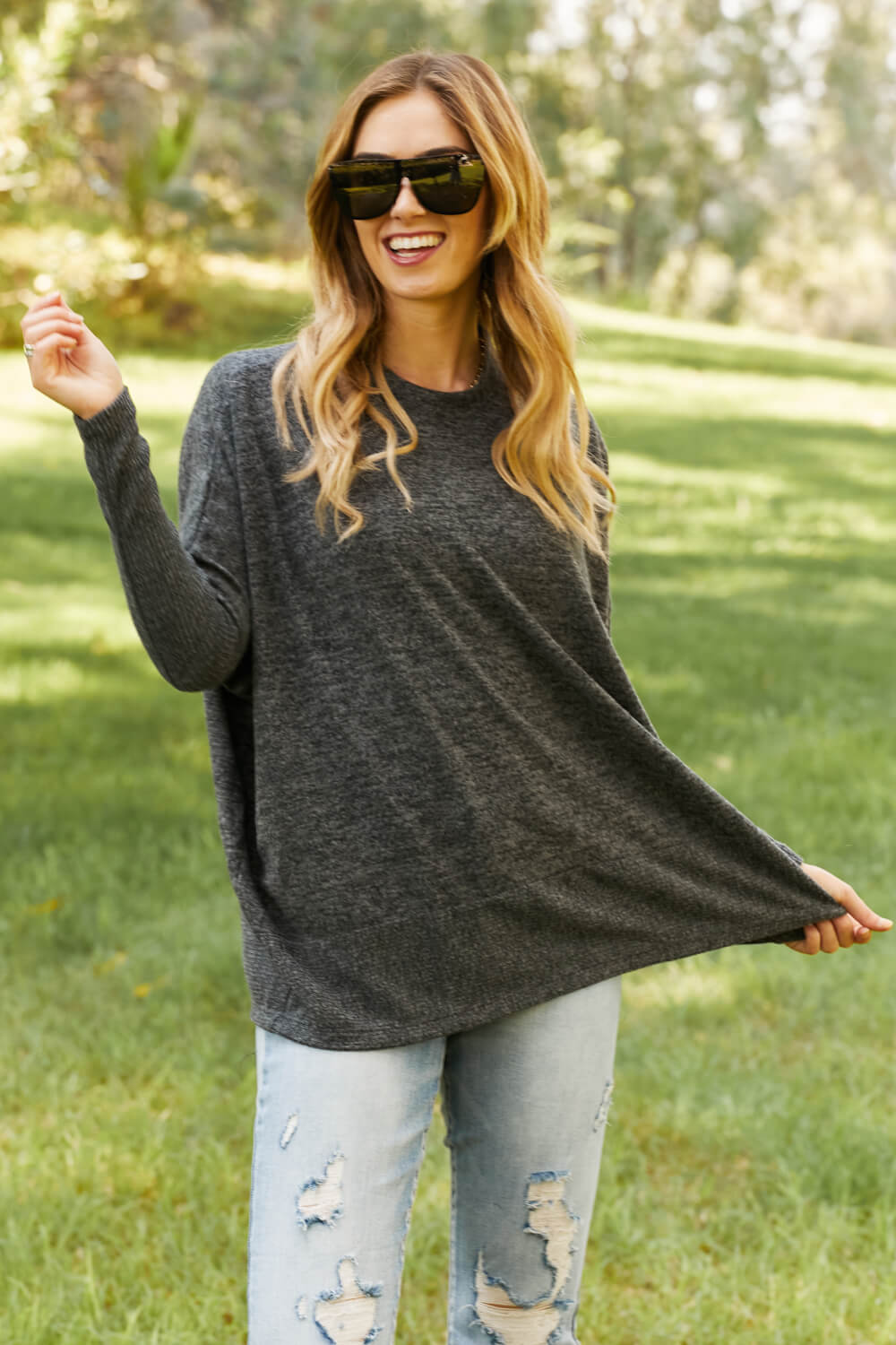 Zenana Weekend Vibes Full Size Brushed Dolman Sleeve Sweater