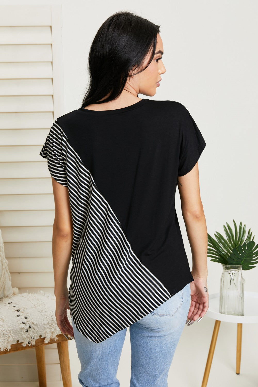 Sew In Love Spoonful of Sugar Full Size Striped Color Block Tee in Black