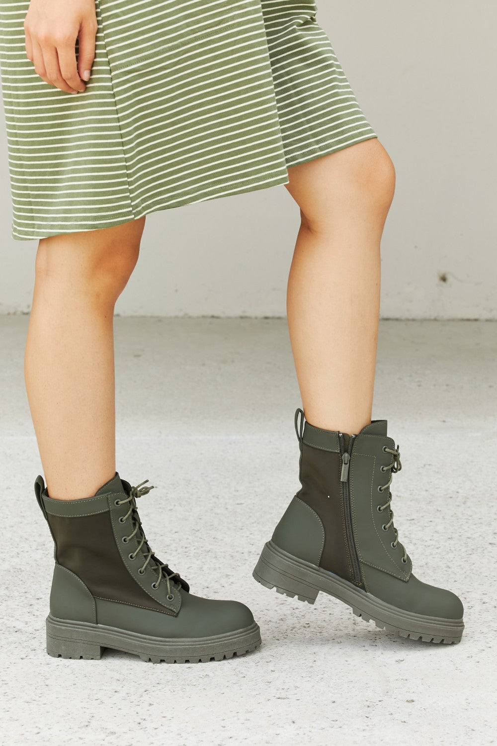 Weeboo City Mood Lug Sole Lace-Up Combat Booties