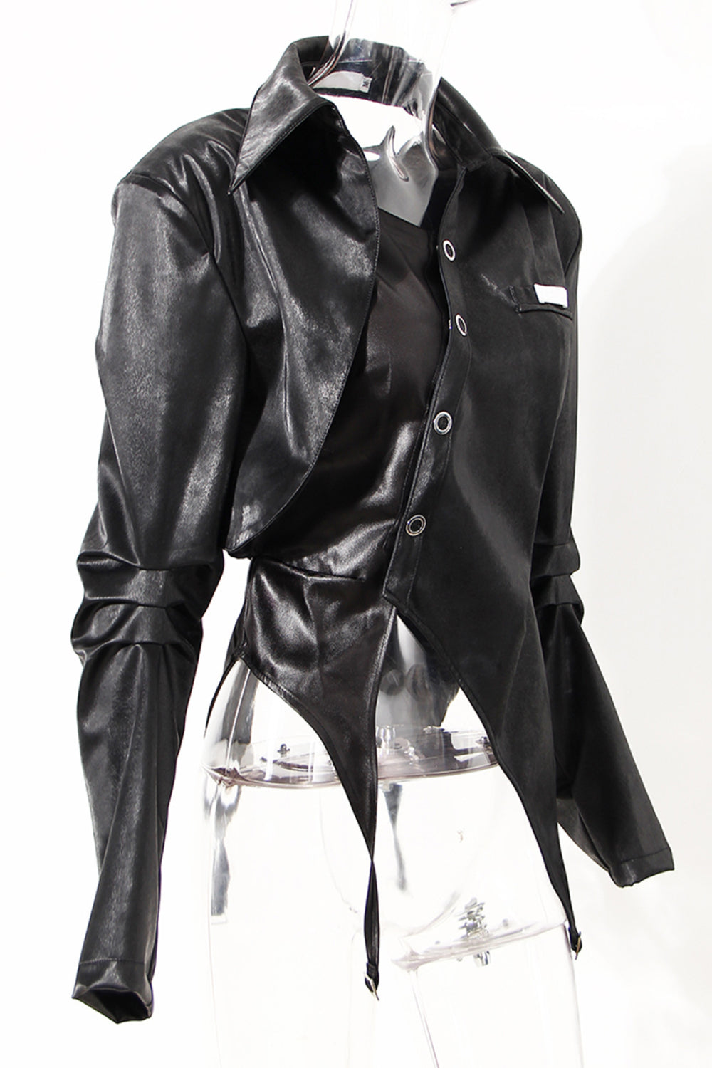 Asymmetrical Hem Cutout PU Leather Jacket