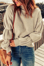 Load image into Gallery viewer, High Neck Bubble Sleeve Rib-Knit Sweater
