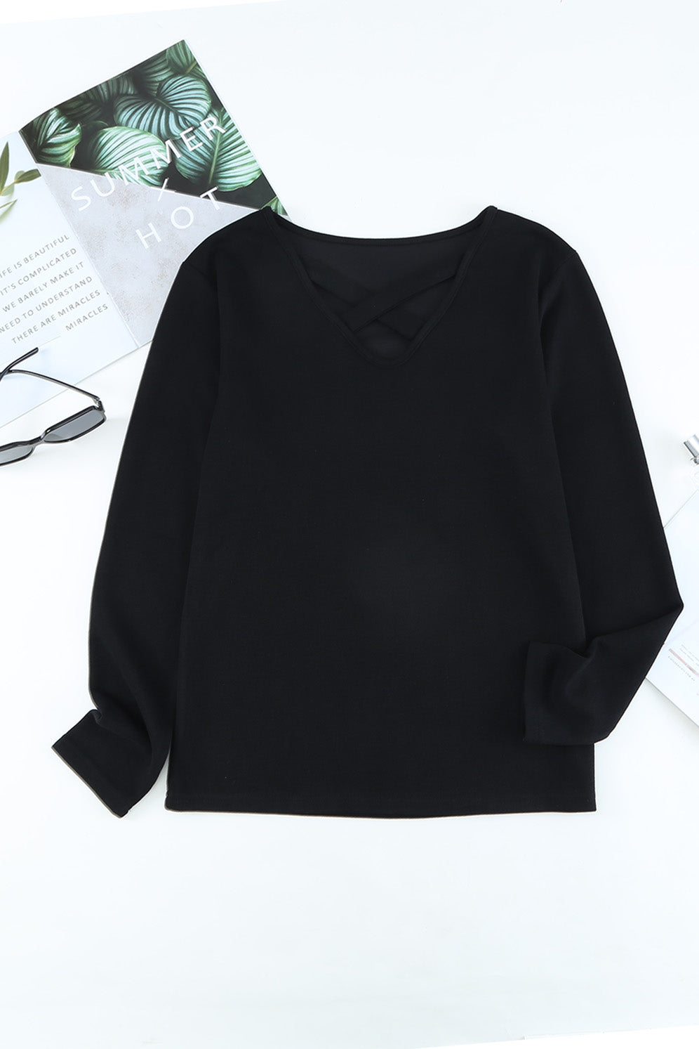 Crisscross V-Neck Rib-Knit Top