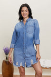 SneakPeek Retro Vibes Distressed Denim Shirt Dress