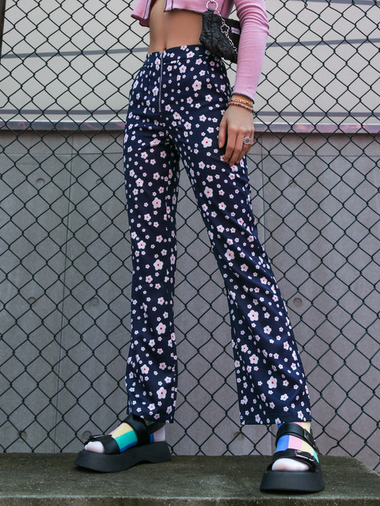 Floral High Waist Zip Detail Pants