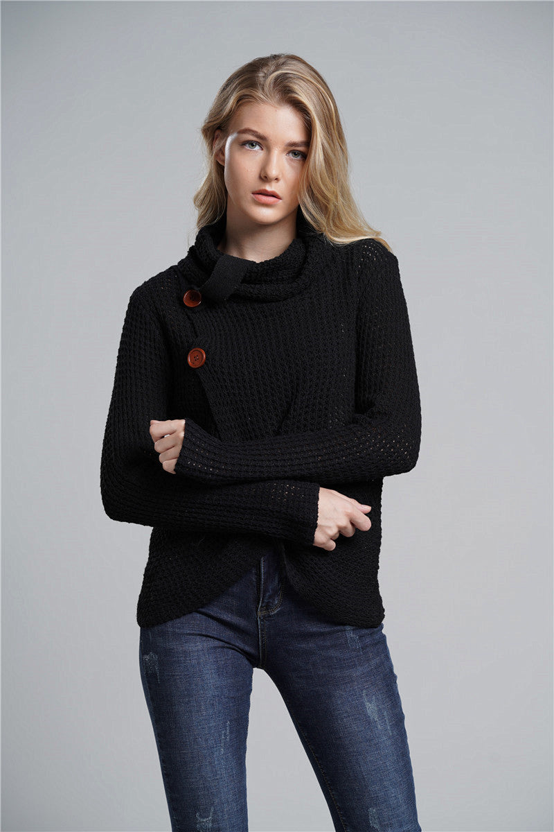 Button Detail Tulip Hem Waffle Knit Sweater