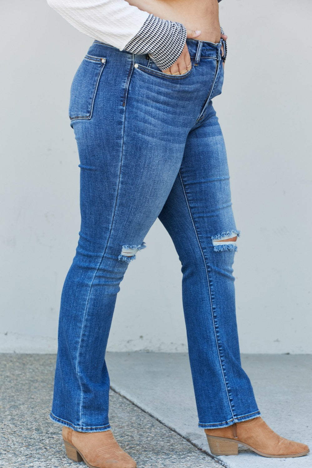 Judy Blue Full Size Distressed Knee Bootcut Jeans