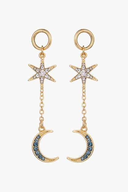 5-Pair Wholesale Inlaid Rhinestone Star and Moon Drop Earrings