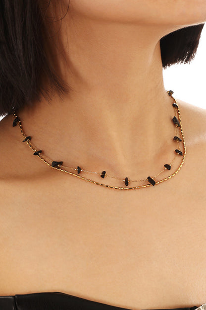 Double-Layered Raw Rhinestone Chain Necklace