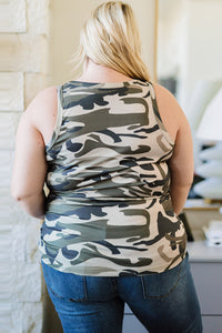 Plus Size Camouflage Sequin Tank