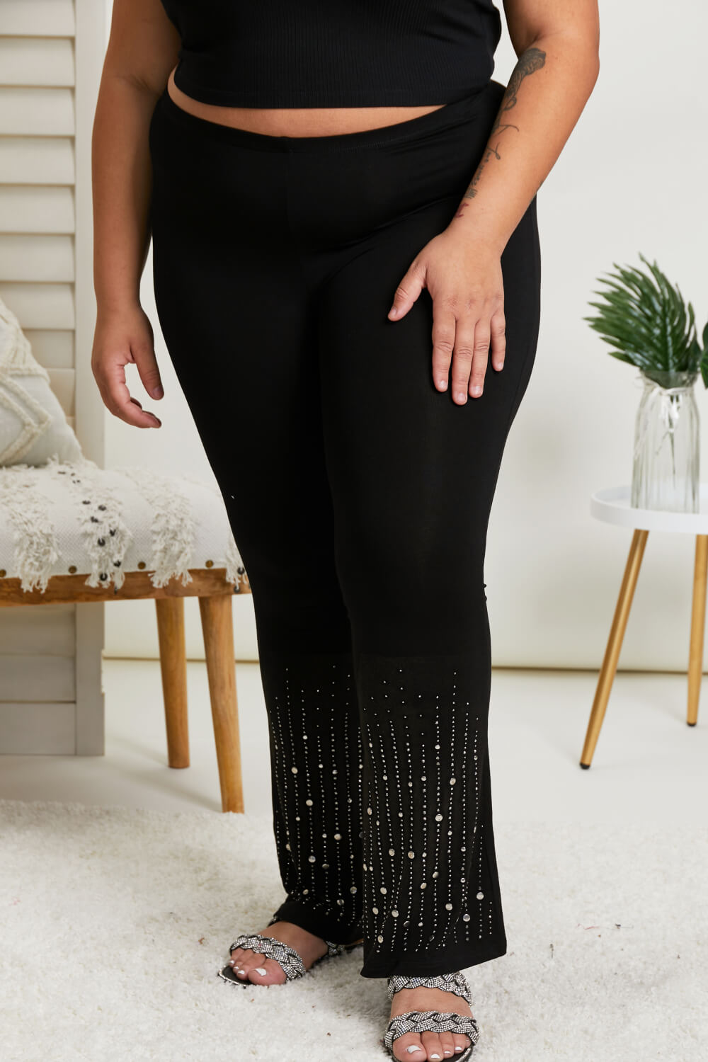 Vocal Eyes on You Full Size Rhinestone Flared Leggings