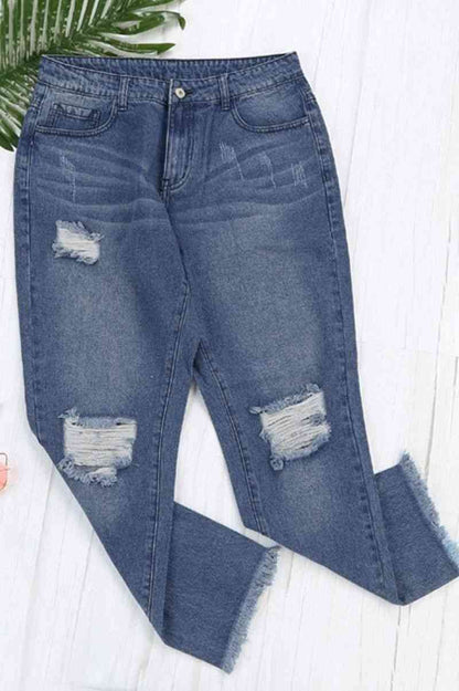 High-rise Distressed Raw Edge Cropped Jeans