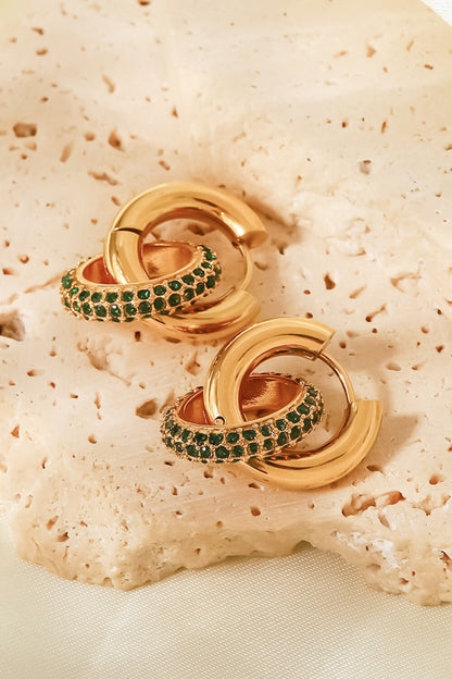 18K Gold-Plated Inlaid Zircon Double-Hoop Earrings