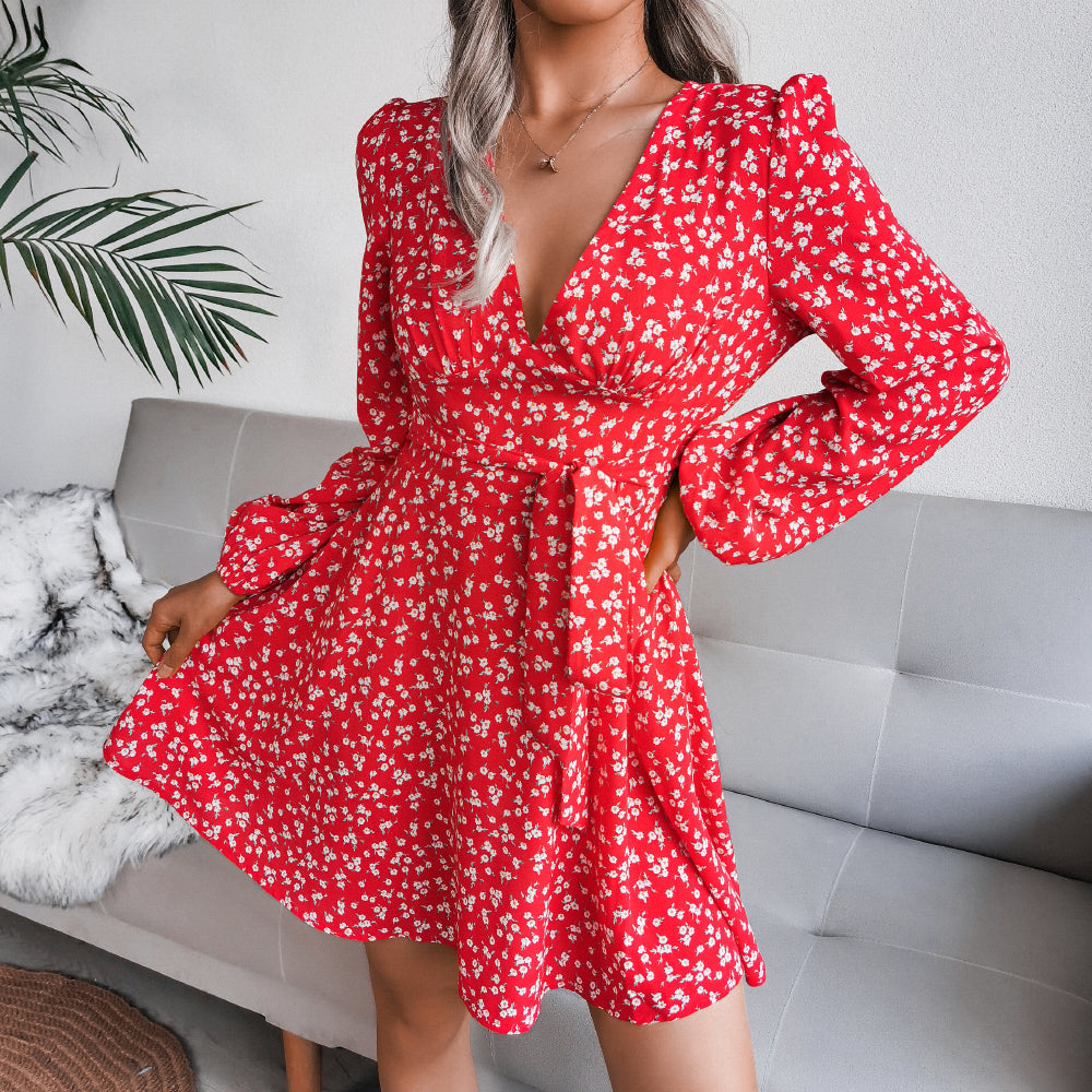 Ditsy Floral Tie Waist Mini Dress