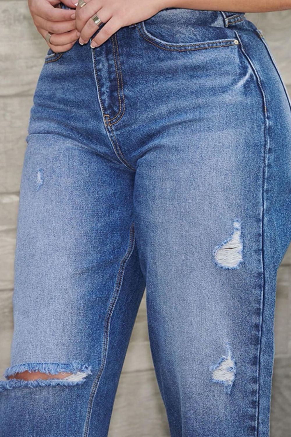 High Waist Distressed Tapered Jeans