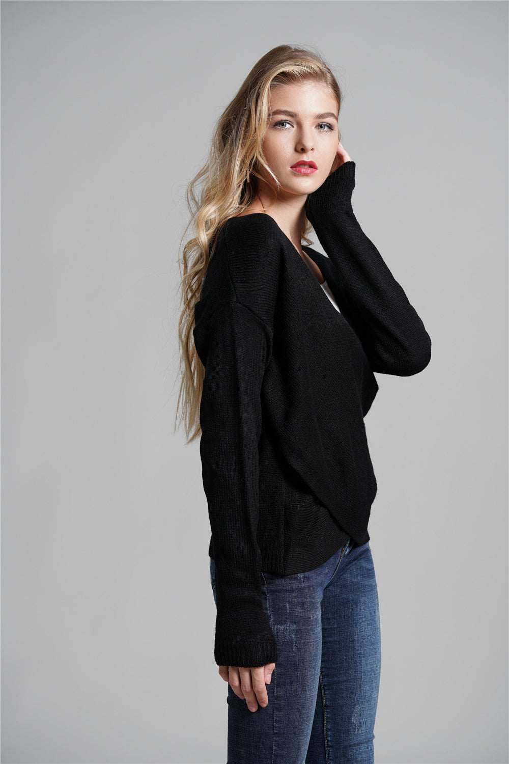 Tulip Hem Surplice Knit Sweater