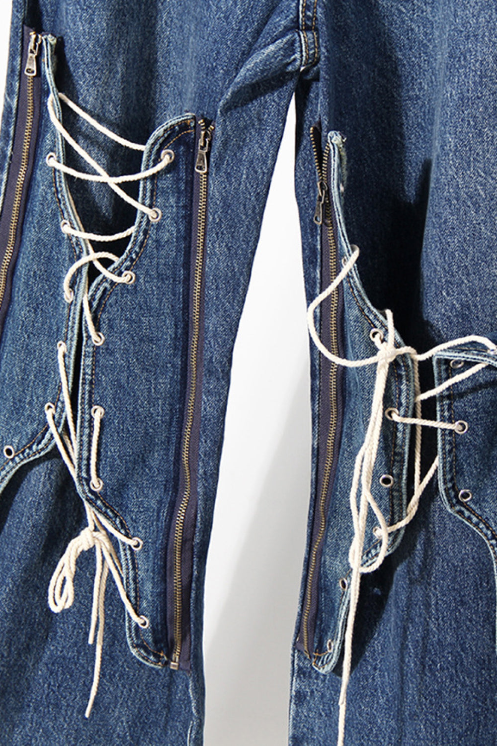 Lace Up Detail Wide Leg Jeans