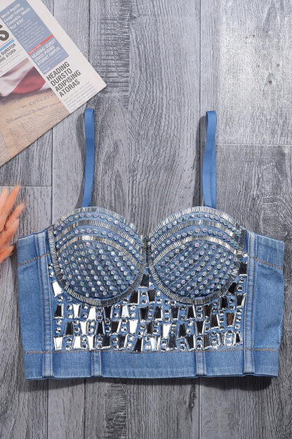 Rhinestone Denim Bustier