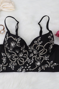 Floral Adjustable Strap Beaded Bustier