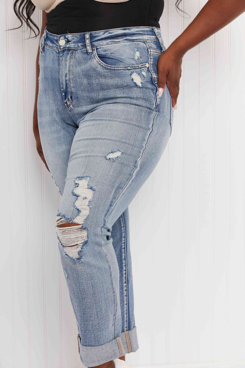 Judy Blue Fiona Full Size Double Cuffed Boyfriend Jeans