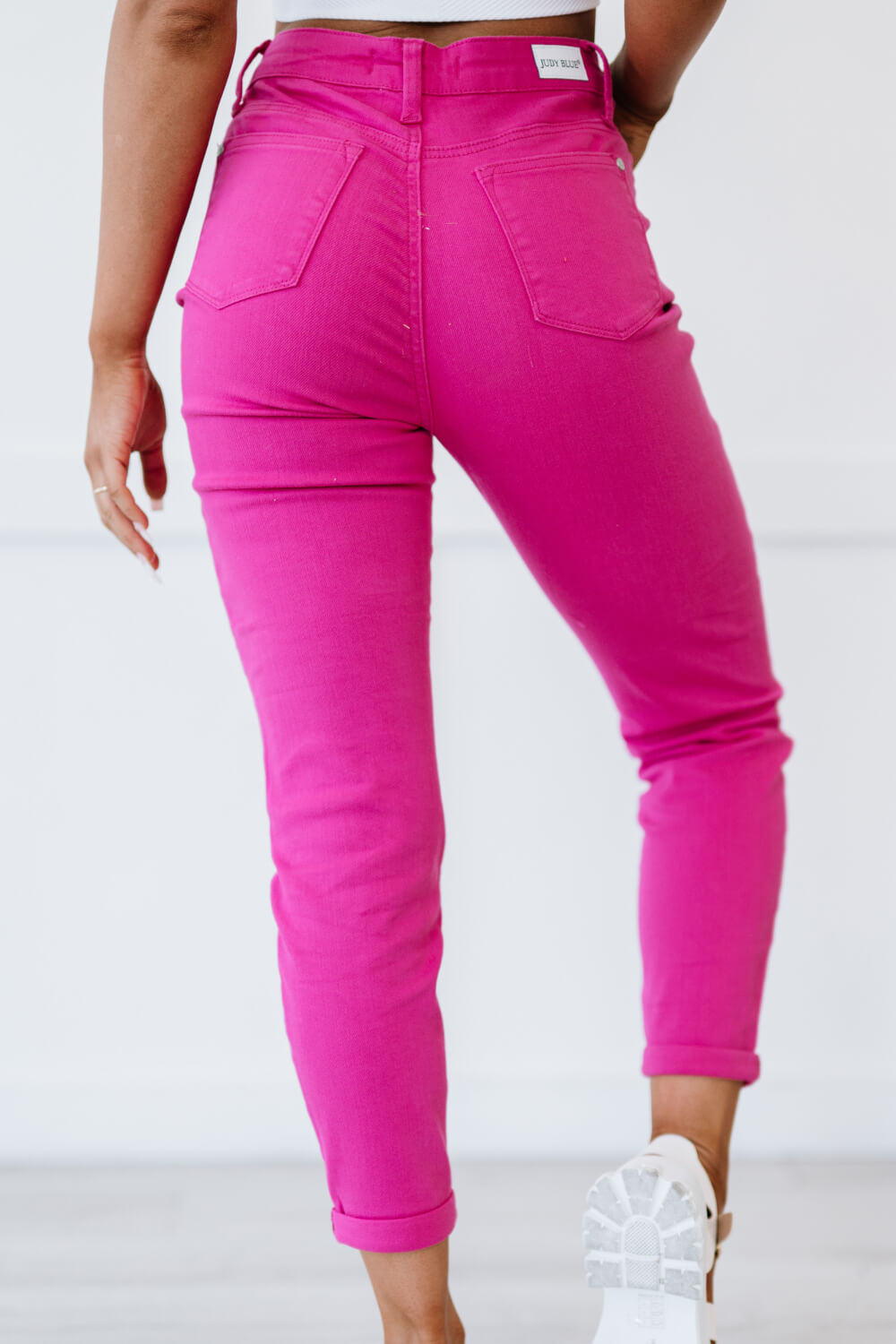 Judy Blue Gabriella Cuffed Slim Fit Jeans in Neon Pink