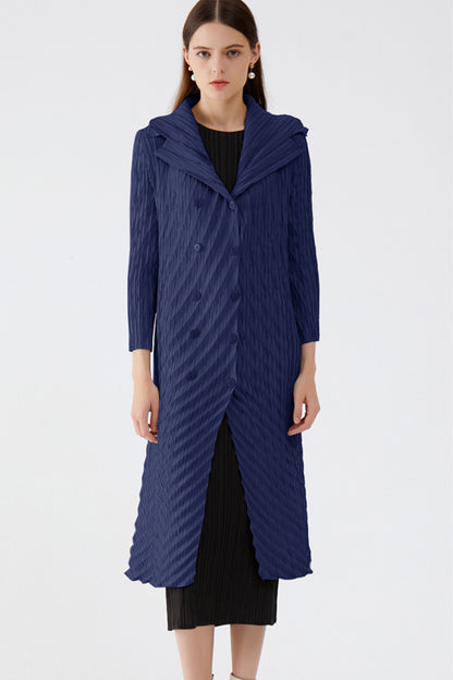 Accordion Pleated Double-Breasted Trench Coat