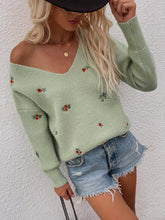 Load image into Gallery viewer, Floral Embroidery V-Neck Sweater
