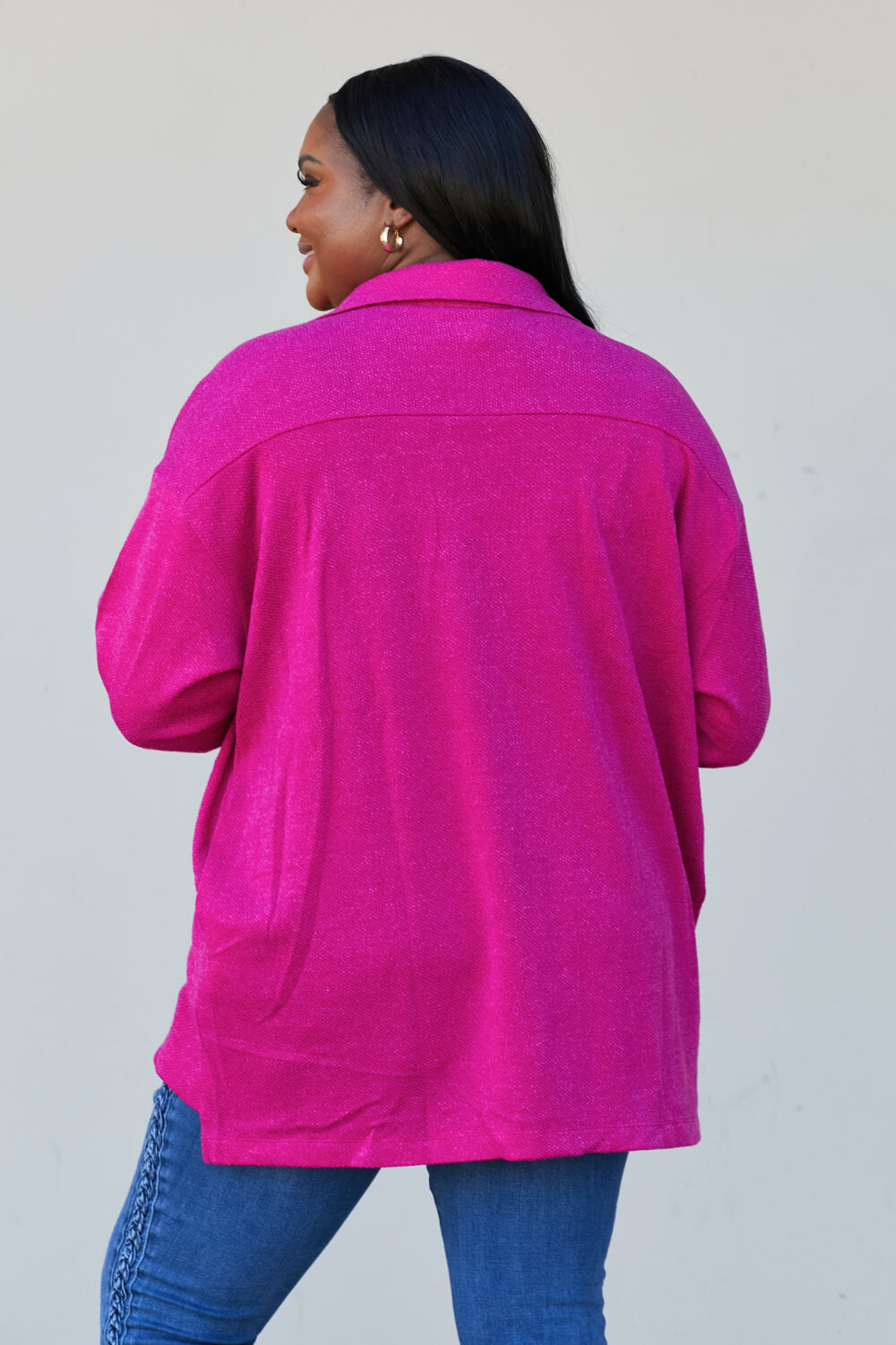 Zenana Full Size Jacquard Shacket in Magenta