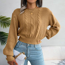 Load image into Gallery viewer, Mixed Knit Lantern Sleeve Round Neck Sweater
