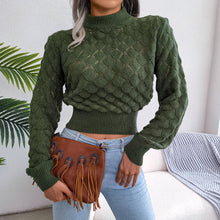 Load image into Gallery viewer, Openwork Ribbed Trim Mock Neck Cropped Sweater
