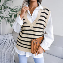 Load image into Gallery viewer, Striped Ribbed Trim Sweater Vest
