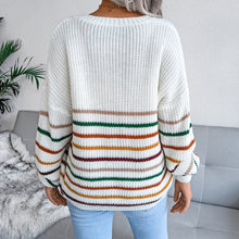 Load image into Gallery viewer, Striped V-Neck Lantern Sleeve Sweater
