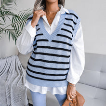 Load image into Gallery viewer, Striped Ribbed Trim Sweater Vest
