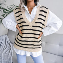 Load image into Gallery viewer, Striped Ribbed Trim Sweater Vest
