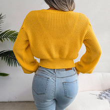 Load image into Gallery viewer, Mixed Knit Lantern Sleeve Round Neck Sweater
