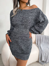 Load image into Gallery viewer, Heathered Boat Neck Lantern Sleeve Sweater Dress
