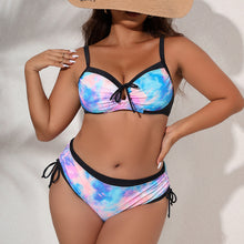 Load image into Gallery viewer, Plus Size Tie-Dye Tied Contrast Trim Bikini Set
