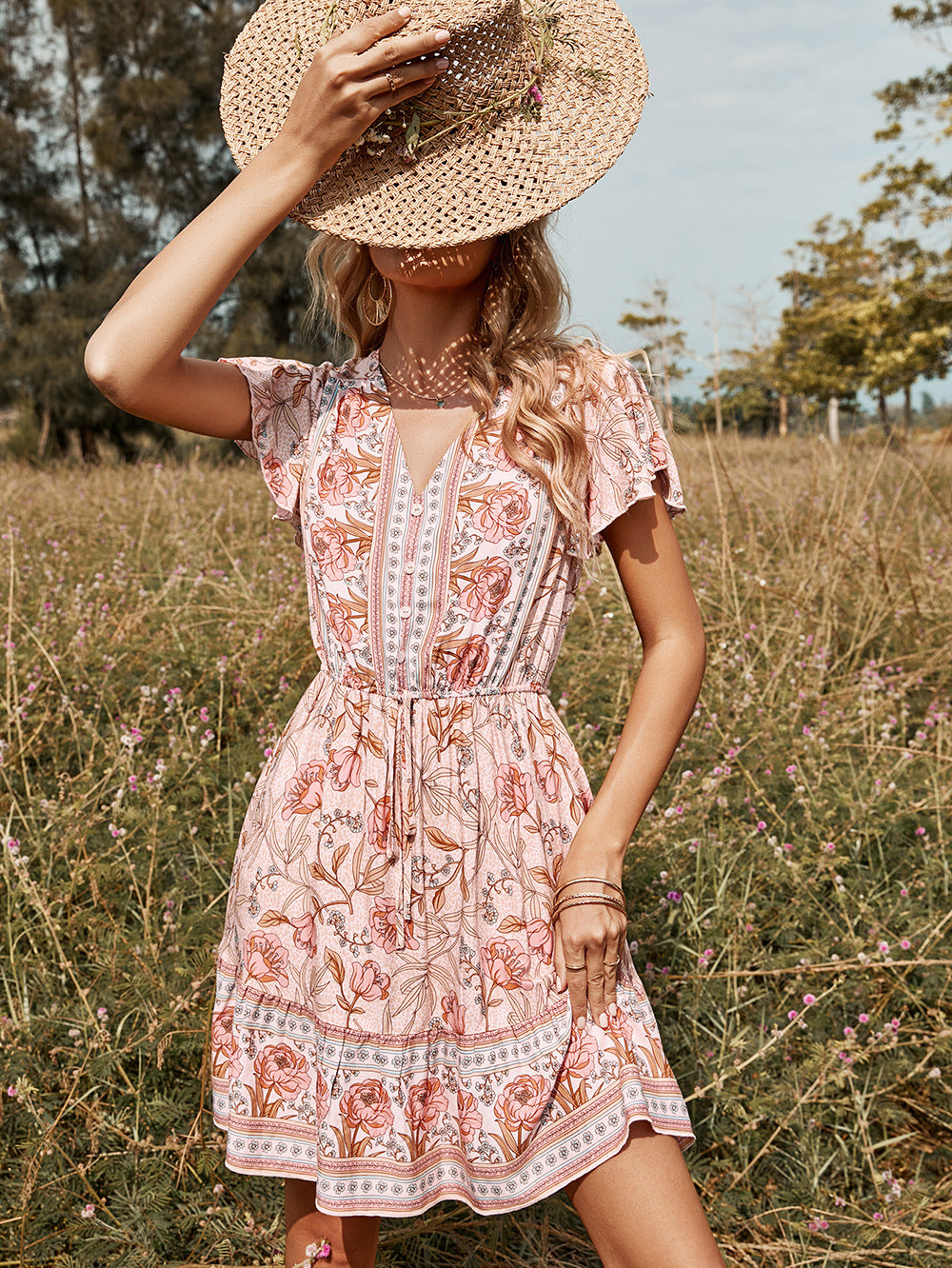 Floral Flutter Sleeve Mini Dress