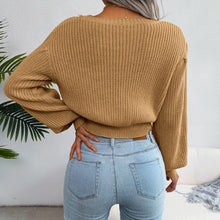 Load image into Gallery viewer, Mixed Knit Lantern Sleeve Round Neck Sweater
