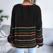 Load image into Gallery viewer, Striped V-Neck Lantern Sleeve Sweater
