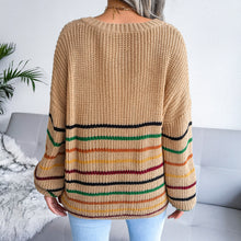 Load image into Gallery viewer, Striped V-Neck Lantern Sleeve Sweater
