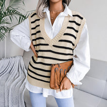 Load image into Gallery viewer, Striped Ribbed Trim Sweater Vest
