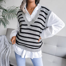 Load image into Gallery viewer, Striped Ribbed Trim Sweater Vest
