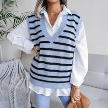 Load image into Gallery viewer, Striped Ribbed Trim Sweater Vest
