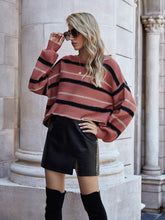 Load image into Gallery viewer, Striped Round Neck Lantern Sleeve Sweater
