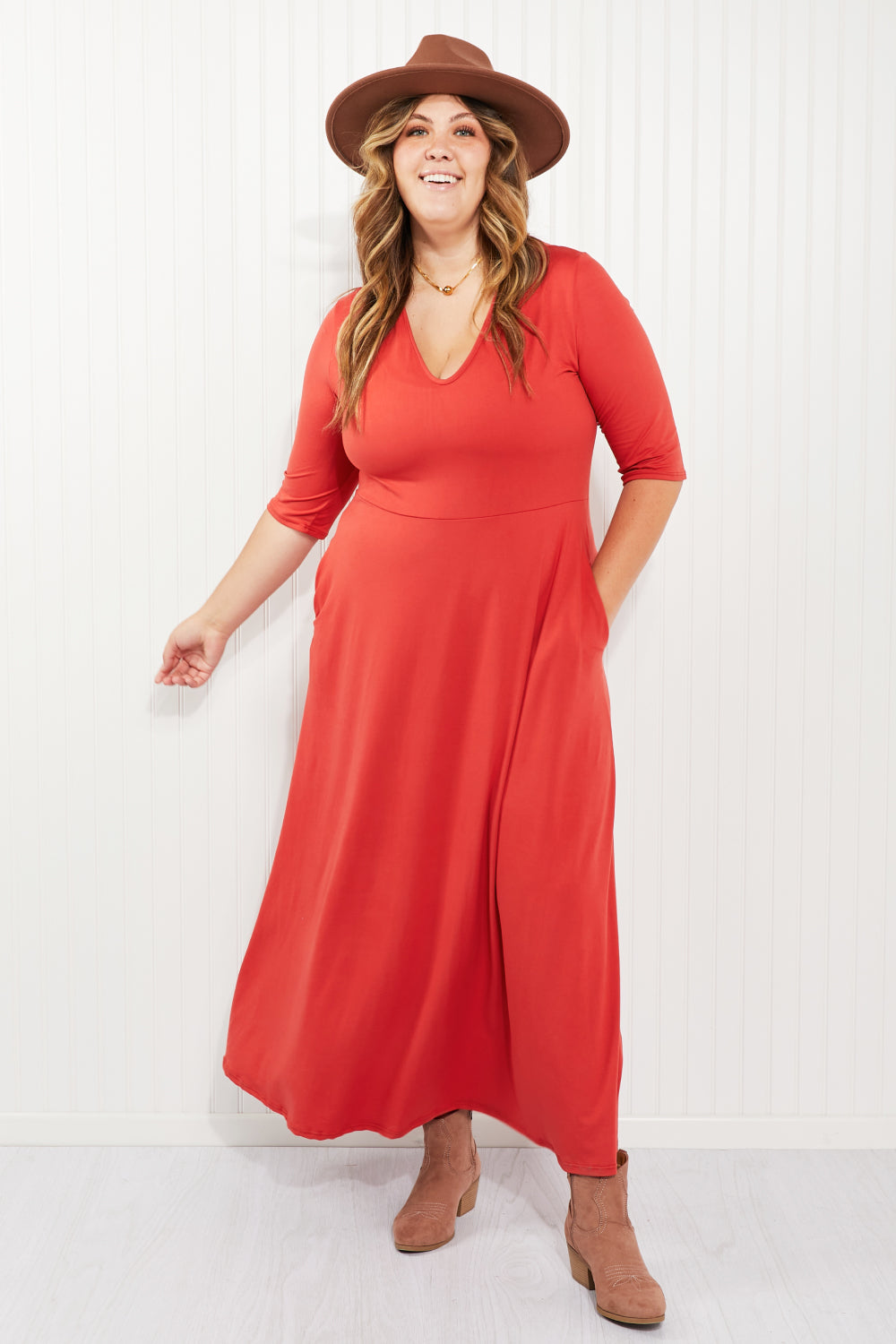 Acting Pro Cincinnati Style Full Size V-Neck Maxi Dress