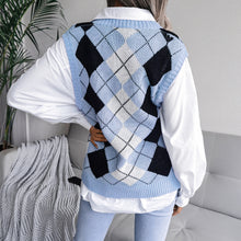 Load image into Gallery viewer, Argyle Ribbed Trim Sweater Vest
