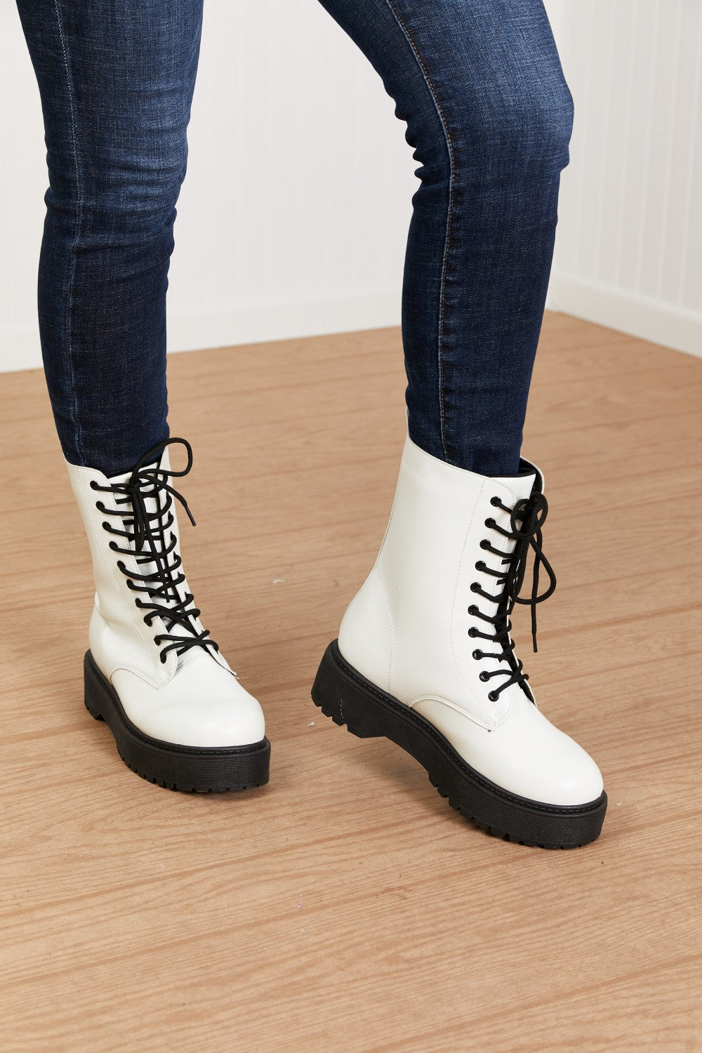 Weeboo Big Steps Platform Combat Boots in White