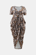 Load image into Gallery viewer, Plus Size Leopard Print Pleated Detail Midi Dress
